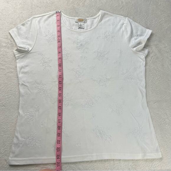 Talbots women’s white Embroidered Floral basic Top shirt size Large - Picture 4 of 8